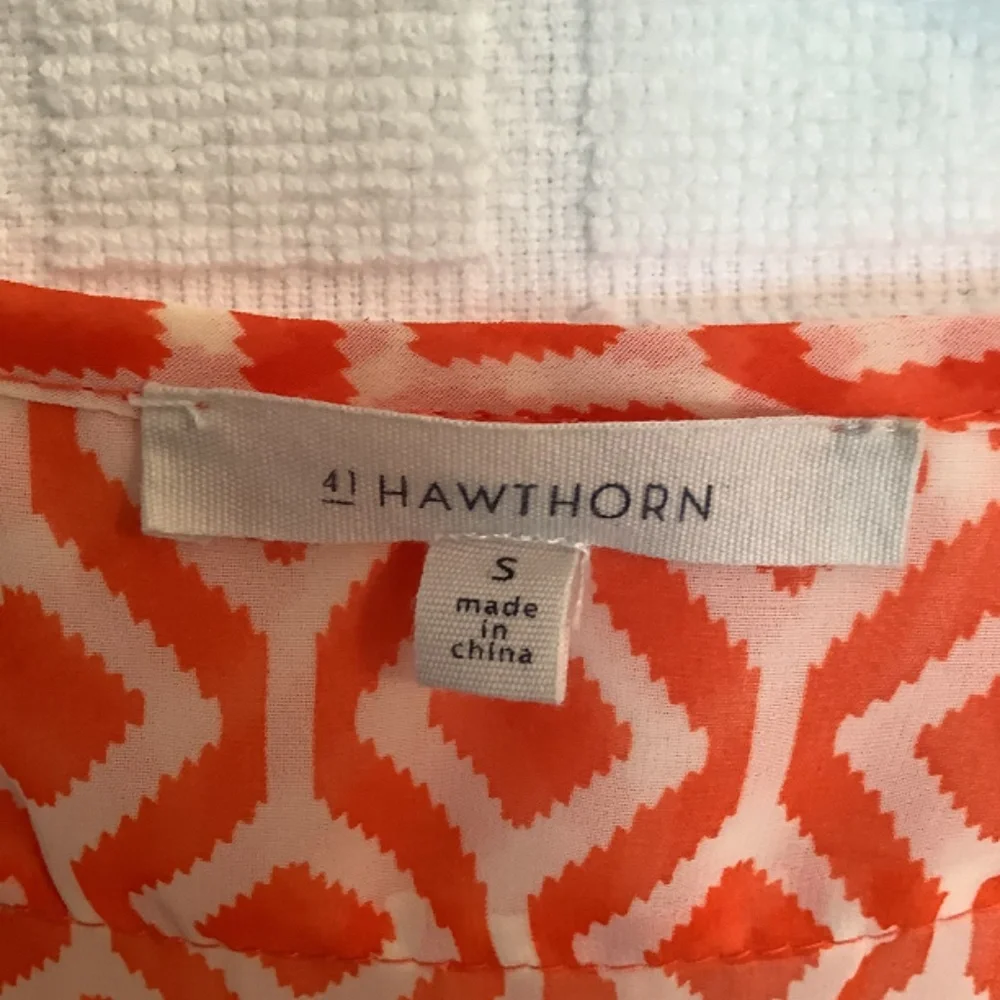 41 Hawthorn V- Neck Sheer Embellishment Pullover Blouse Orange/Cream Size S - Picture 4 of 7